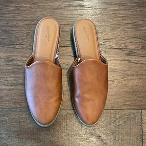 EUC Brown leather like mule slip on shoes